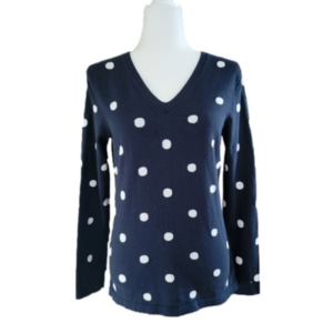 Tommy Hilfiger Sweater V-Neck Navy with White Polka Dots Size Small EUC